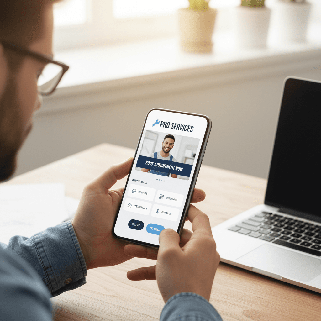 Professional contractor website displayed on mobile and desktop devices