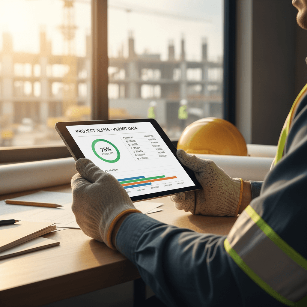 Contractor reviewing website and lead management dashboard on multiple devices