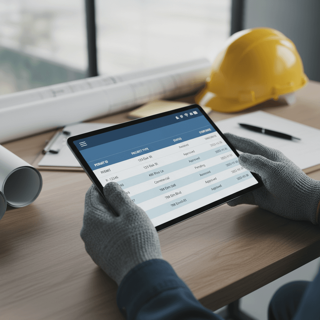 Contractor reviewing project details on mobile phone at jobsite